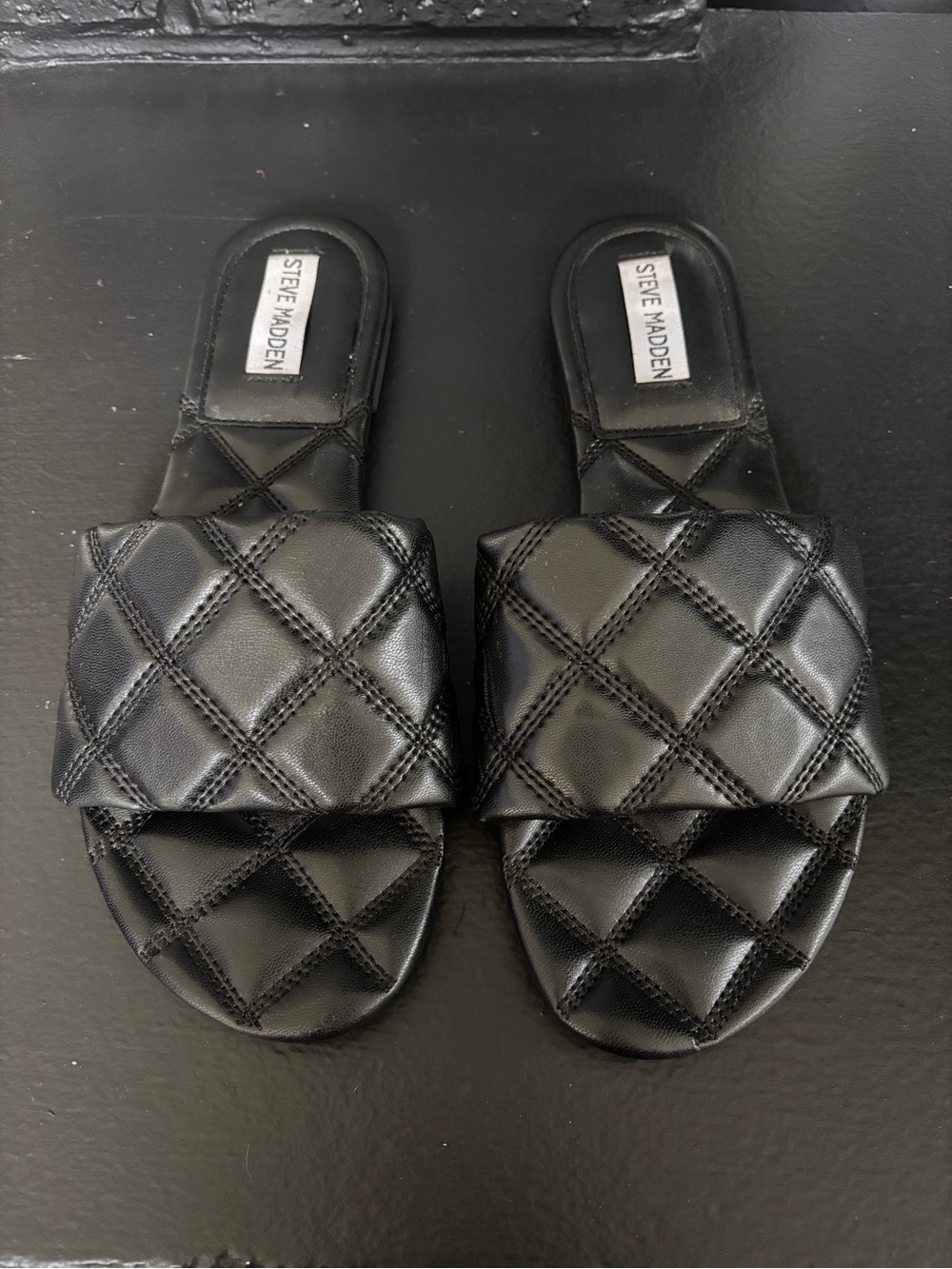 Steve Madden Black Quilted Slide Sandals